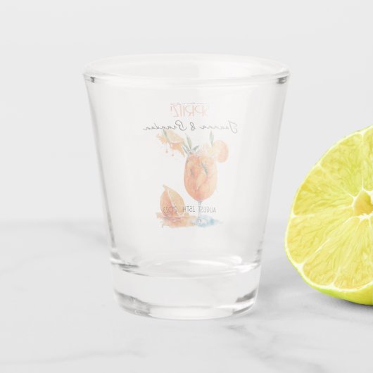 Liebe in der ersten Spritz-Aquarellgruppe Schnapsglas (Rückseite)