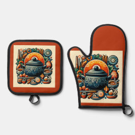 Liebe in der Küche: Silbergequilter Ofen Mitt mit Ofenhandschuh & Topflappen-Set