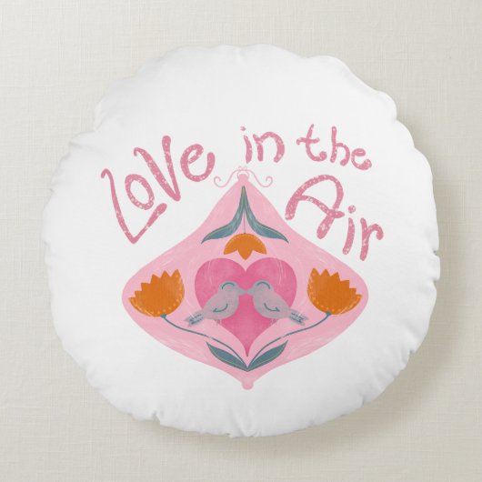 Liebe in der Luft Valentinin Vögel und Blume Rundes Kissen (Vorderseite)