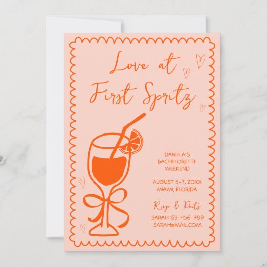 Liebe in erster Spritz Hand Drawn Bachelorette Einladung (Vorderseite)