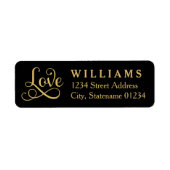 Liebe in Gold Script Black Wedding Rücksendeadress (Vorne)