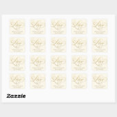 Liebe in Gold-Script-ElfenbeinWedding Monogram Quadratischer Aufkleber (Blatt)