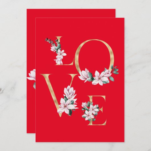 Liebe in Goldbrief mit magnolischen Blume (Vorne/Hinten)