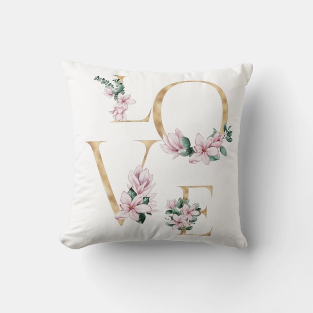 Liebe in Goldbrief mit magnolischen Blume Kissen (Vorderseite)