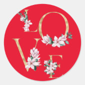 Liebe in Goldbrief mit magnolischen Blume Runder Aufkleber (Vorderseite)