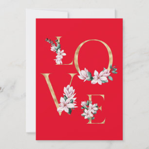 Liebe in goldenen Buchstaben mit Magnolienblüten