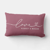 Liebe in Heart Script Rose Wine Custom Monogram Lendenkissen (Rückseite)