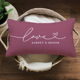 Liebe in Heart Script Rose Wine Custom Monogram Lendenkissen