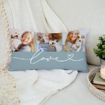 Liebe in Herzskript Nist Custom 3 Foto Collage Lendenkissen<br><div class="desc">Modernes und stilvolles Design im Stil eines Lumbalwirbelkissens mit einer Foto-Collage von drei (3) beliebten Fotos mit einem schlichten und minimalen weißen "Liebe" Typografie-Design,  das blüh- und Herzdetails enthält. Die neutralen Farben Graugrün und Weiß können verändert werden.</div>