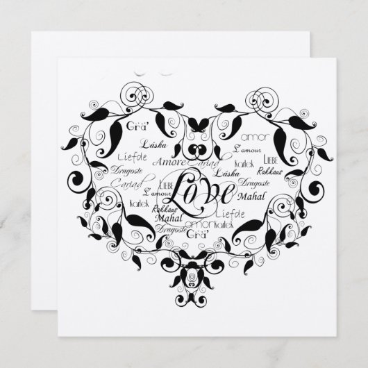 Liebe in jeder Sprache bei der Einladung zum Hochz (Vorne/Hinten)
