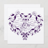 Liebe in jeder Sprache bei Lila Hochzeitseinladung Einladung (Vorne/Hinten)
