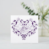 Liebe in jeder Sprache bei Lila Hochzeitseinladung Einladung (Stehend Vorderseite)