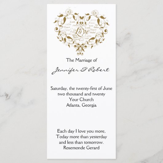 Liebe in jeder Sprache in Gold-Hochzeitsprogramm Programm (Vorderseite)