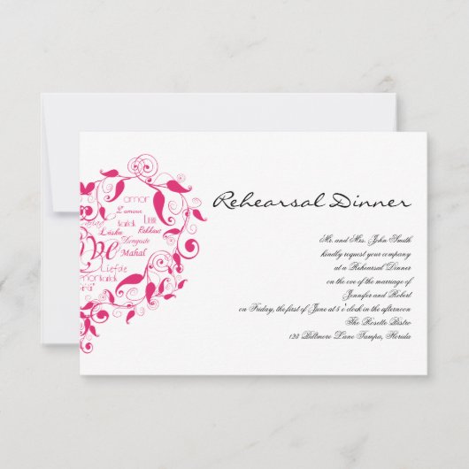 Liebe in jeder Sprache in Hot Pink Hochzeitsstimmu Einladung (Vorderseite)