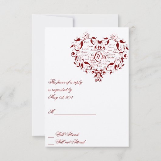 Liebe in jeder Sprache in Red Response-Karte RSVP Karte (Vorderseite)