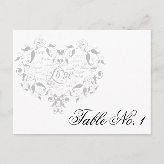 Liebe in jeder Sprache in Silver Tischnummer (Vorderseite)