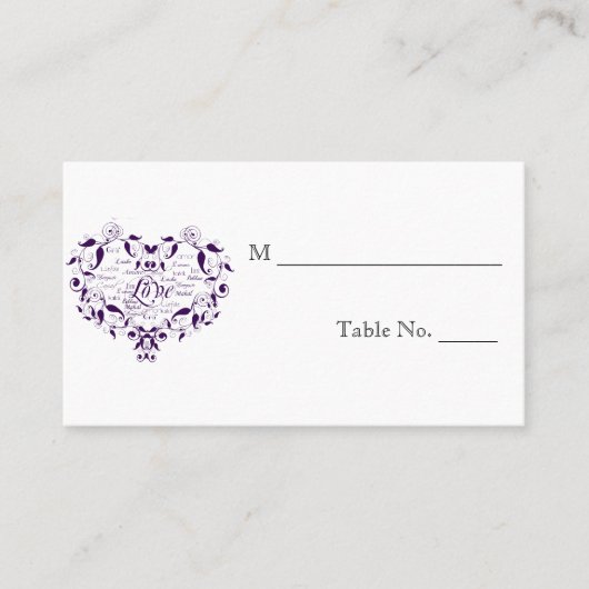 Liebe in jeder Sprache Lila Hochzeitsstipps-Platzk Platzkarte (Vorderseite)