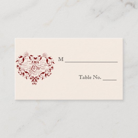 Liebe in jeder Sprache, Red Wedding Platzkarten (Vorderseite)