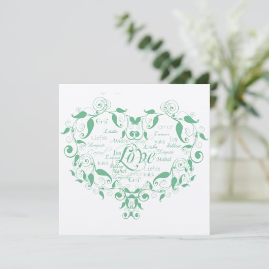 Liebe in jeder sprachlichen Grünen Hochzeit Einladung (Stehend Vorderseite)