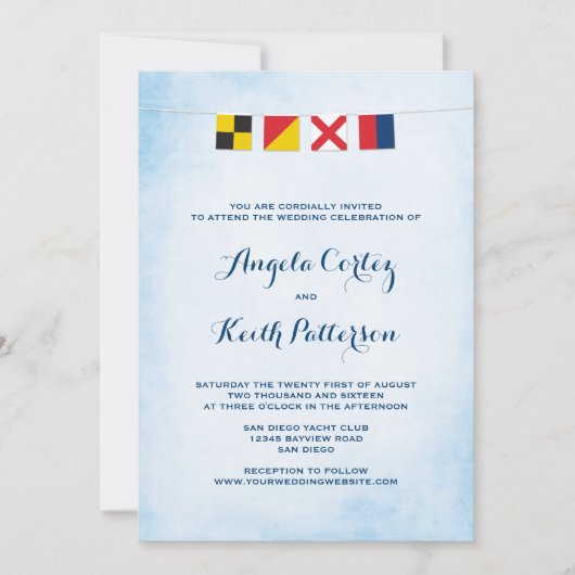 LIEBE in Nautic Signal Flags Cloud Blue Einladung (Vorderseite)