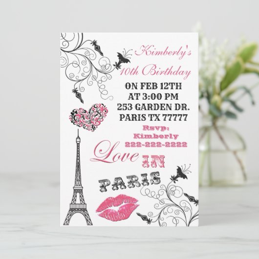 Liebe in Paris Eiffelturm-Party Einladung (Stehend Vorderseite)
