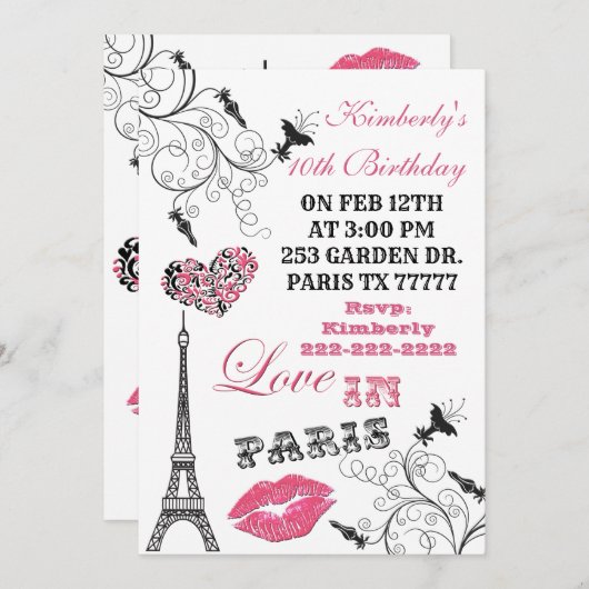 Liebe in Paris Eiffelturm-Party Einladung (Vorne/Hinten)