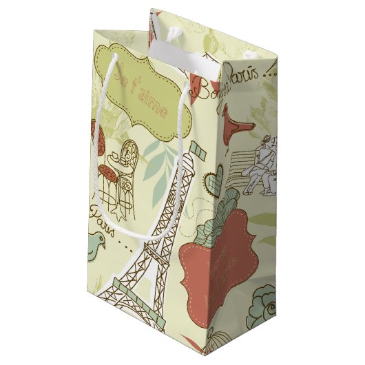 Liebe in Paris-Muster Kleine Geschenktüte (Rückseite Schrägansicht)