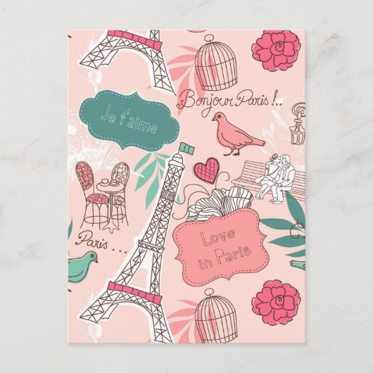 Liebe in Paris Muster rosa Postkarte (Vorderseite)