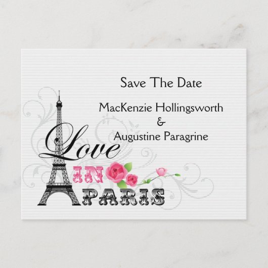 Liebe in Paris Save the Date Ankündigungspostkarte (Vorderseite)