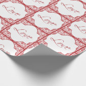 Liebe in Red Frame Damask Stil Valentinstag Geschenkpapier (Ecke)