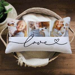 Liebe in Schwarz-Herz-Script Custom 3 Foto Collage Lendenkissen