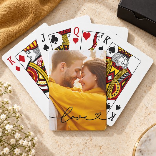 Liebe in Schwarz-Script mit dem Foto für Herz Spielkarten