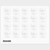 Liebe in Silver Elegant Script Wedding Monogram Quadratischer Aufkleber (Blatt)