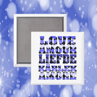 Liebe in verschiedenen Sprachen Blue Hearts Magnet