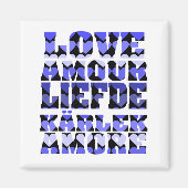 Liebe in verschiedenen Sprachen Blue Hearts Magnet (Vorne)