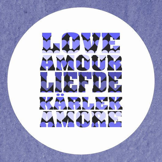 Liebe in verschiedenen Sprachen Blue Hearts Runder Aufkleber