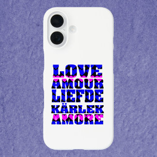 Liebe in verschiedenen Sprachen Herz Rosa und Blau iPhone 16 Hülle