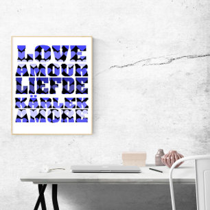 Liebe in vielen Sprachen Blue Hearts Poster