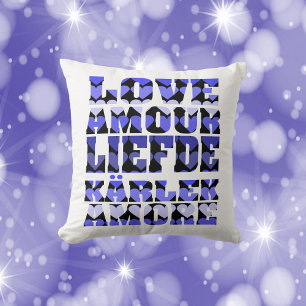 Liebe in vielen Sprachen Blue Hearts Throw Kissen