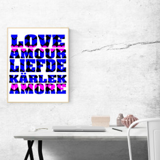 Liebe in vielen Sprachen Blue Pink Hearts Poster