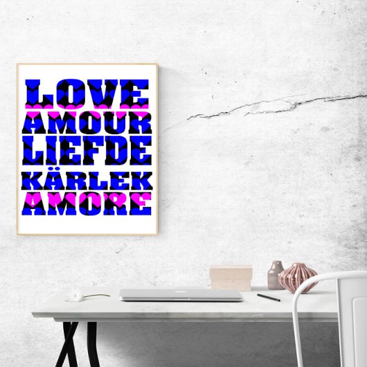 Liebe in vielen Sprachen Blue Pink Hearts Poster