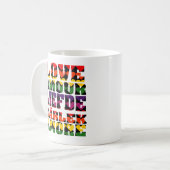 Liebe in vielen Sprachen Dunkler Regenbogen Kaffeetasse (Vorderseite Links)