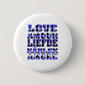 Liebe in vielen Sprachen Herz blau Button (Vorderseite)