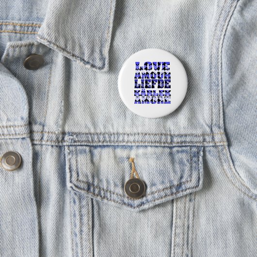 Liebe in vielen Sprachen Herz blau Button (Beispiel)