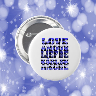 Liebe in vielen Sprachen Herz blau Button