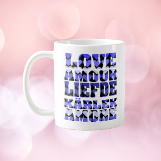 Liebe in vielen Sprachen Herz blau Kaffeetasse