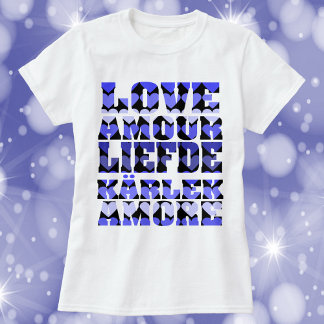 Liebe in vielen Sprachen Herz blau T-Shirt