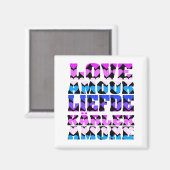 Liebe in vielen Sprachen Herz Rosa Blau Lila Magnet (Vorderseite/Rückseite)