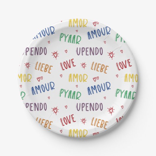Liebe in vielen Sprachen Rainbow 7" Papiertafel Pappteller (Vorderseite)