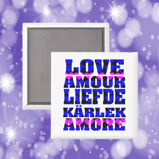Liebe in vielen Sprachen Rosa blaue Herzen Magnet